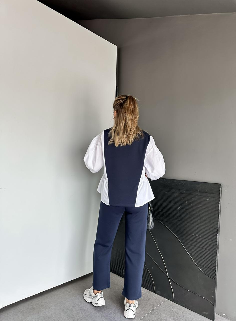 Lacivert Gömlek Detaylı Sweat Takım
