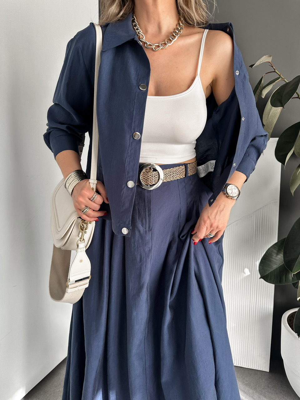 Lacivert Hasır Kemerli Etekli Takım