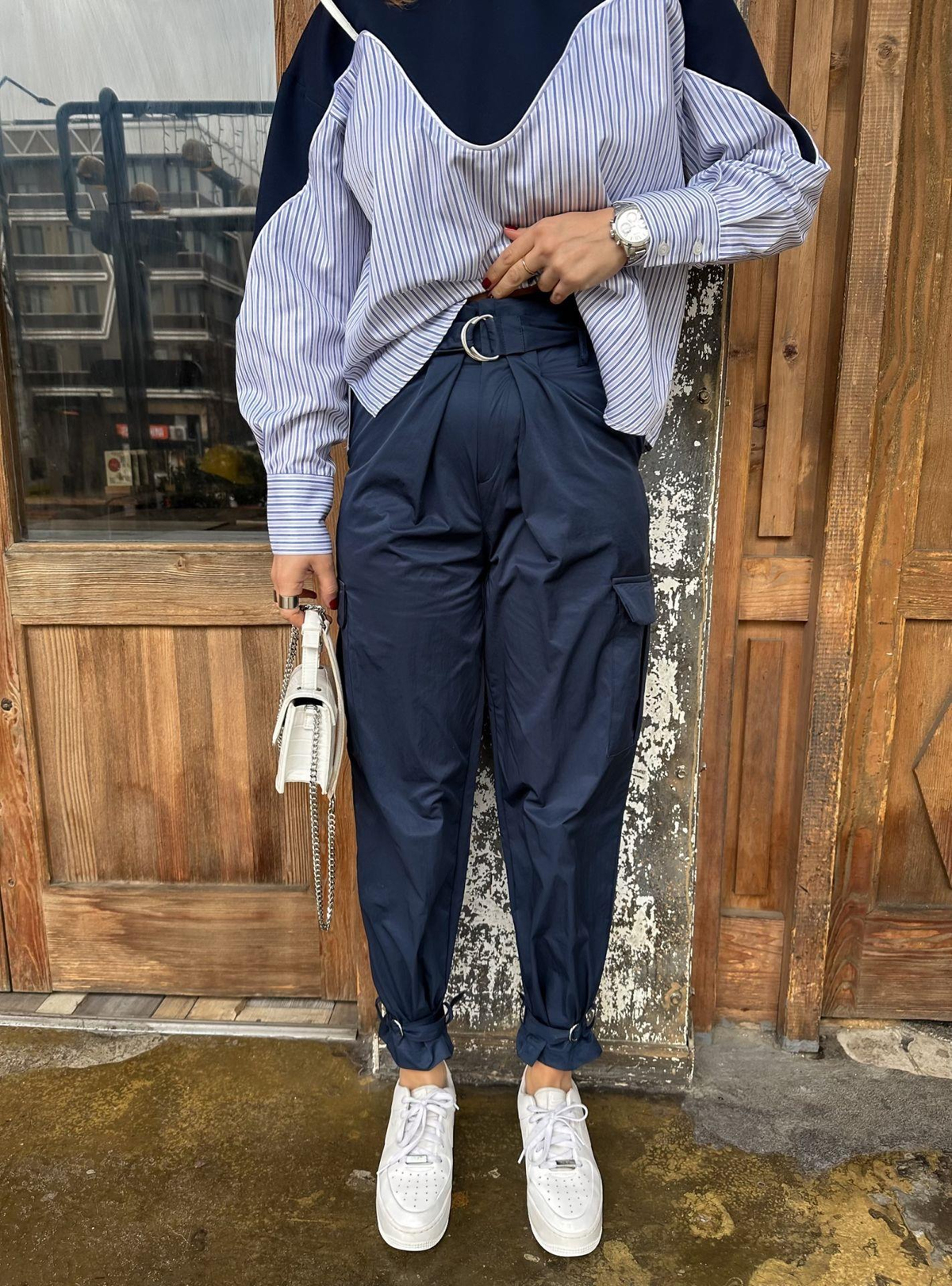 Lacivert Kayışlı Kargo Pantolon