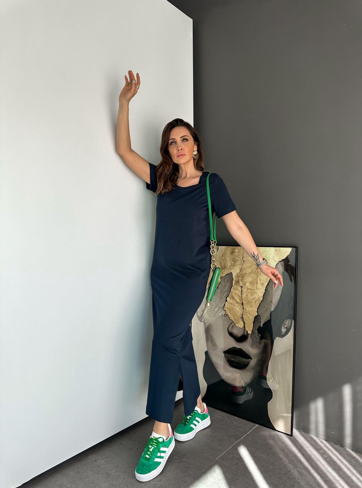 Lacivert Organic Cotton Yırtmaçlı Elbise