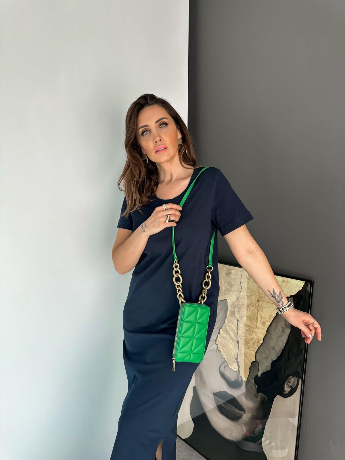 Lacivert Organic Cotton Yırtmaçlı Elbise