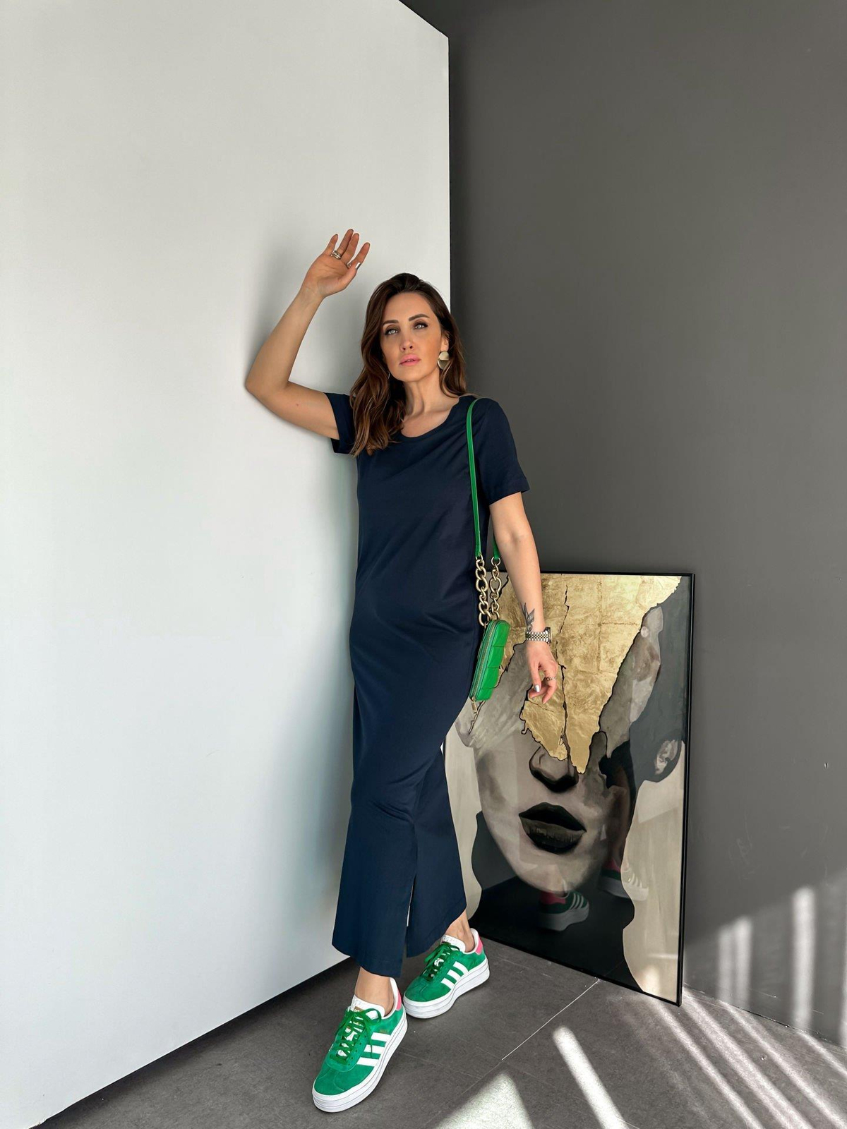 Lacivert Organic Cotton Yırtmaçlı Elbise