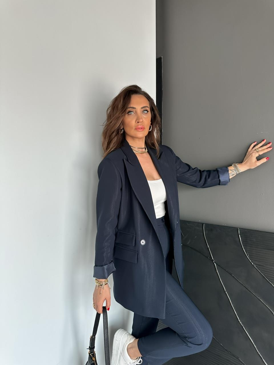Lacivert Parlak Dokulu Premium Takım