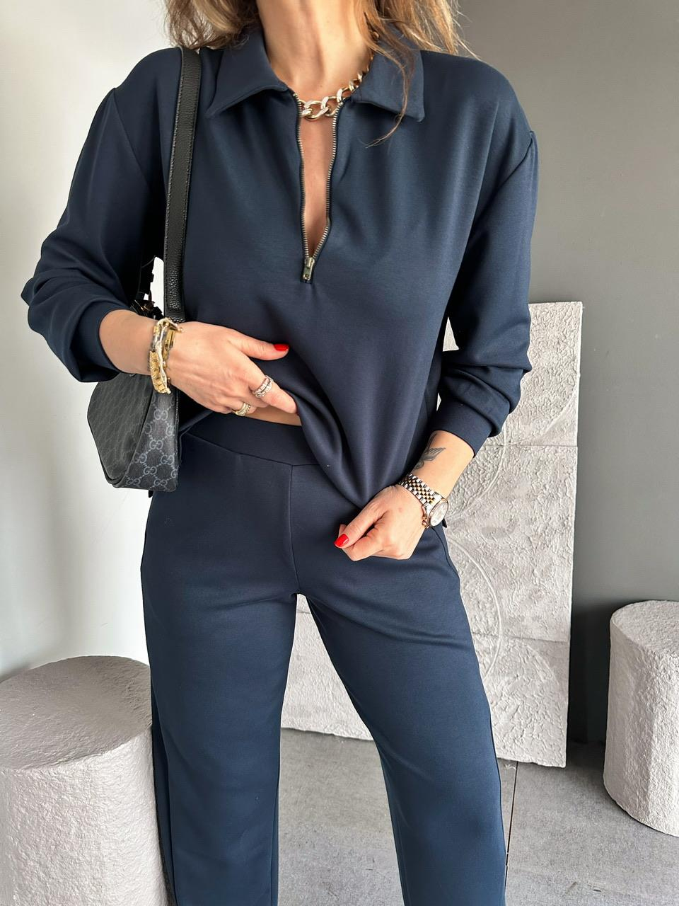 Lacivert Polo Yaka Fermuarlı Modal Takım