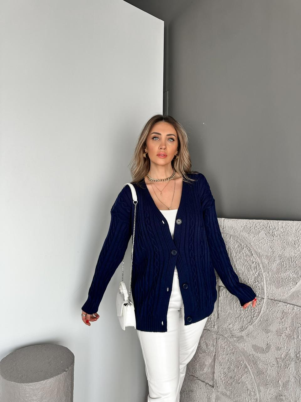 Lacivert Saç Örgülü Marka Model Hırka