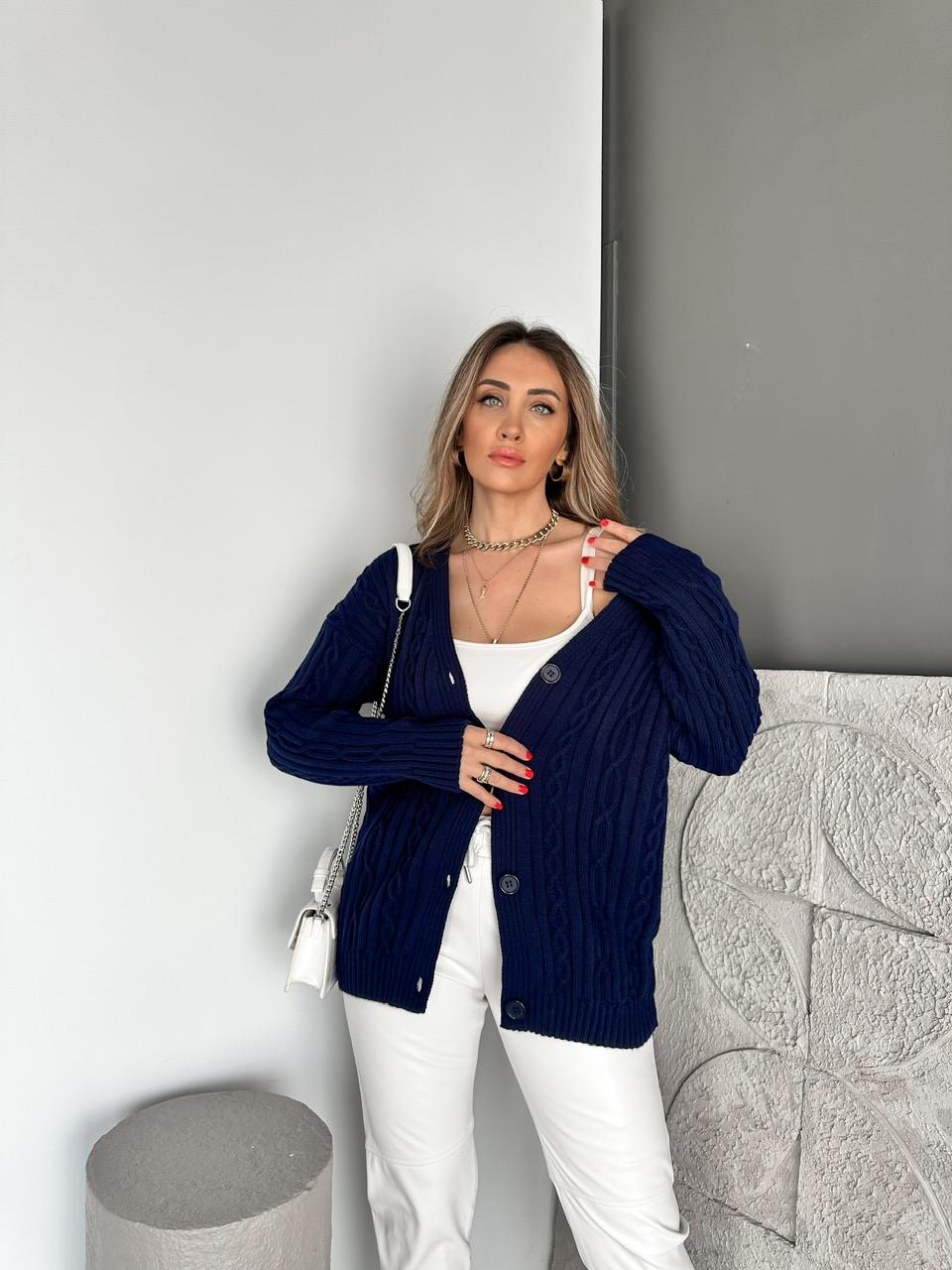 Lacivert Saç Örgülü Marka Model Hırka
