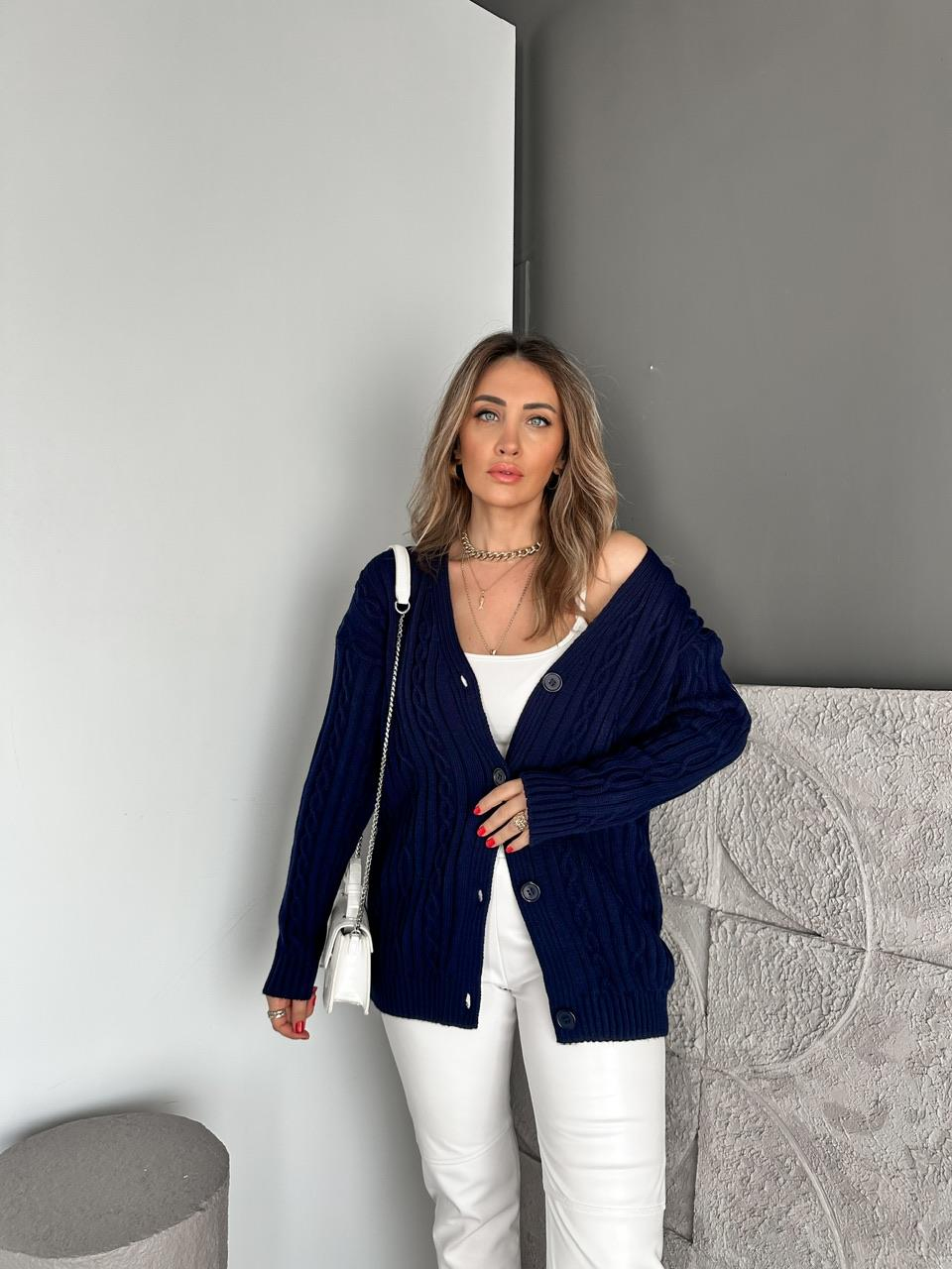 Lacivert Saç Örgülü Marka Model Hırka