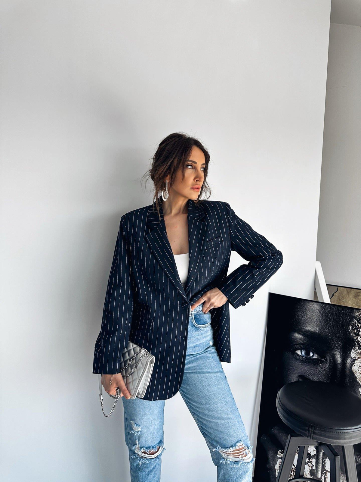 Lacivert Sim Detaylı Blazer Ceket