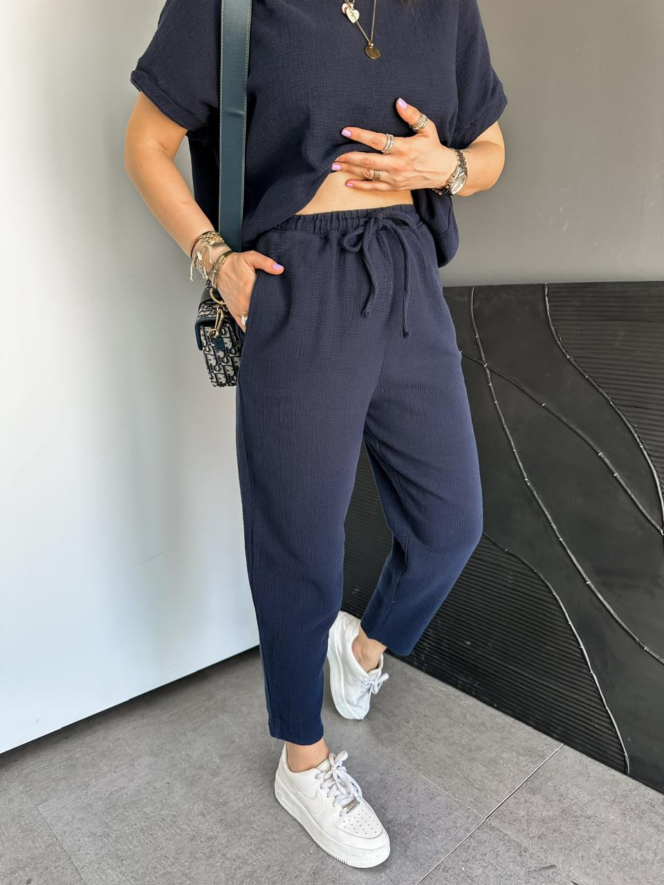 Lacivert Yarasa Kollu Naturel Takım