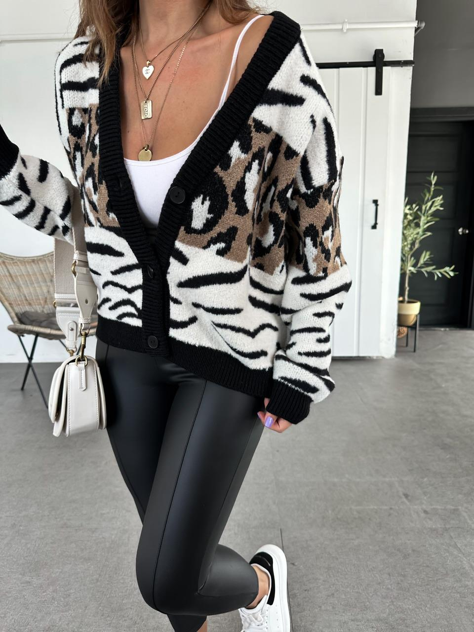 Leopar Parçalı Hırka