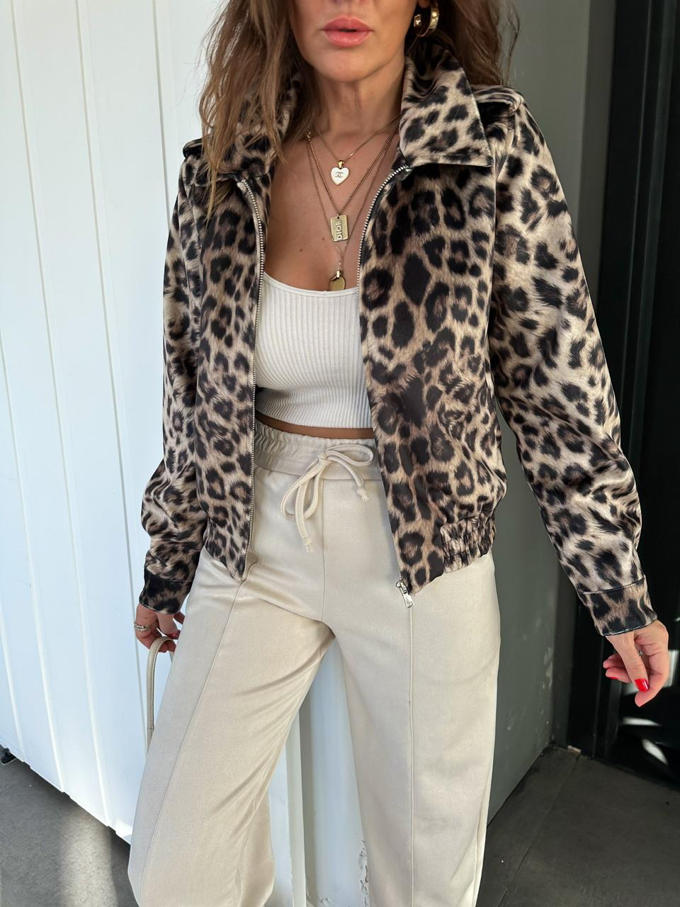 Leopar Süet Bomber Ceket