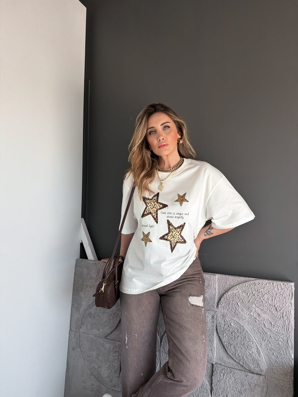Leopar Yıldızlı Tshirt