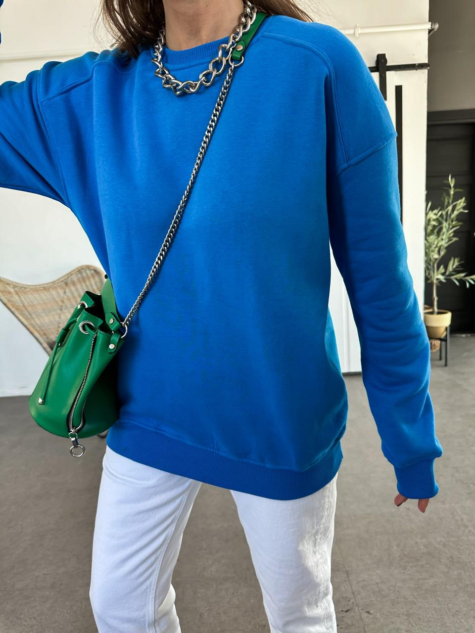 Mavi Basic Bisiklet Yaka Sweatshirt