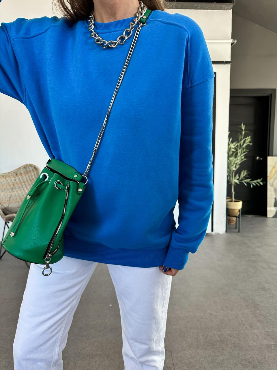 Mavi Basic Bisiklet Yaka Sweatshirt