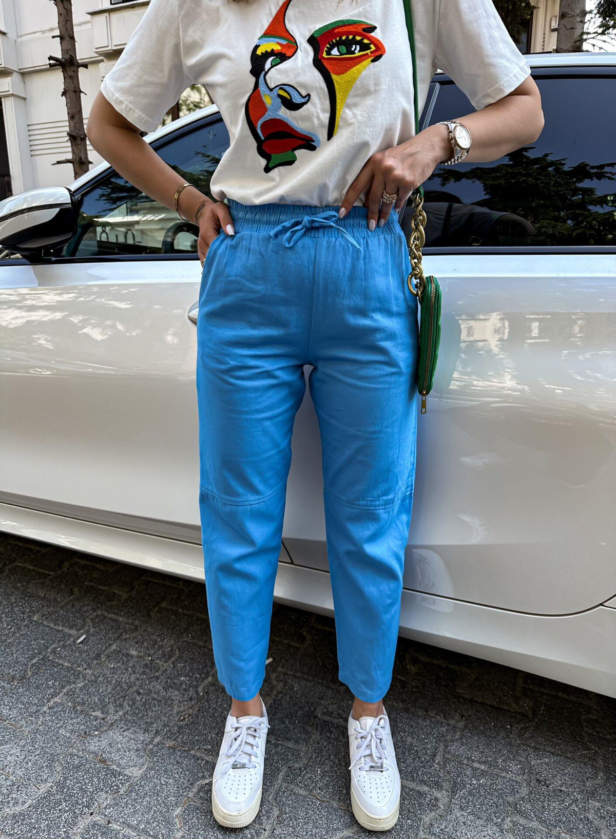 Mavi Gabardin Çımalı Pantolon