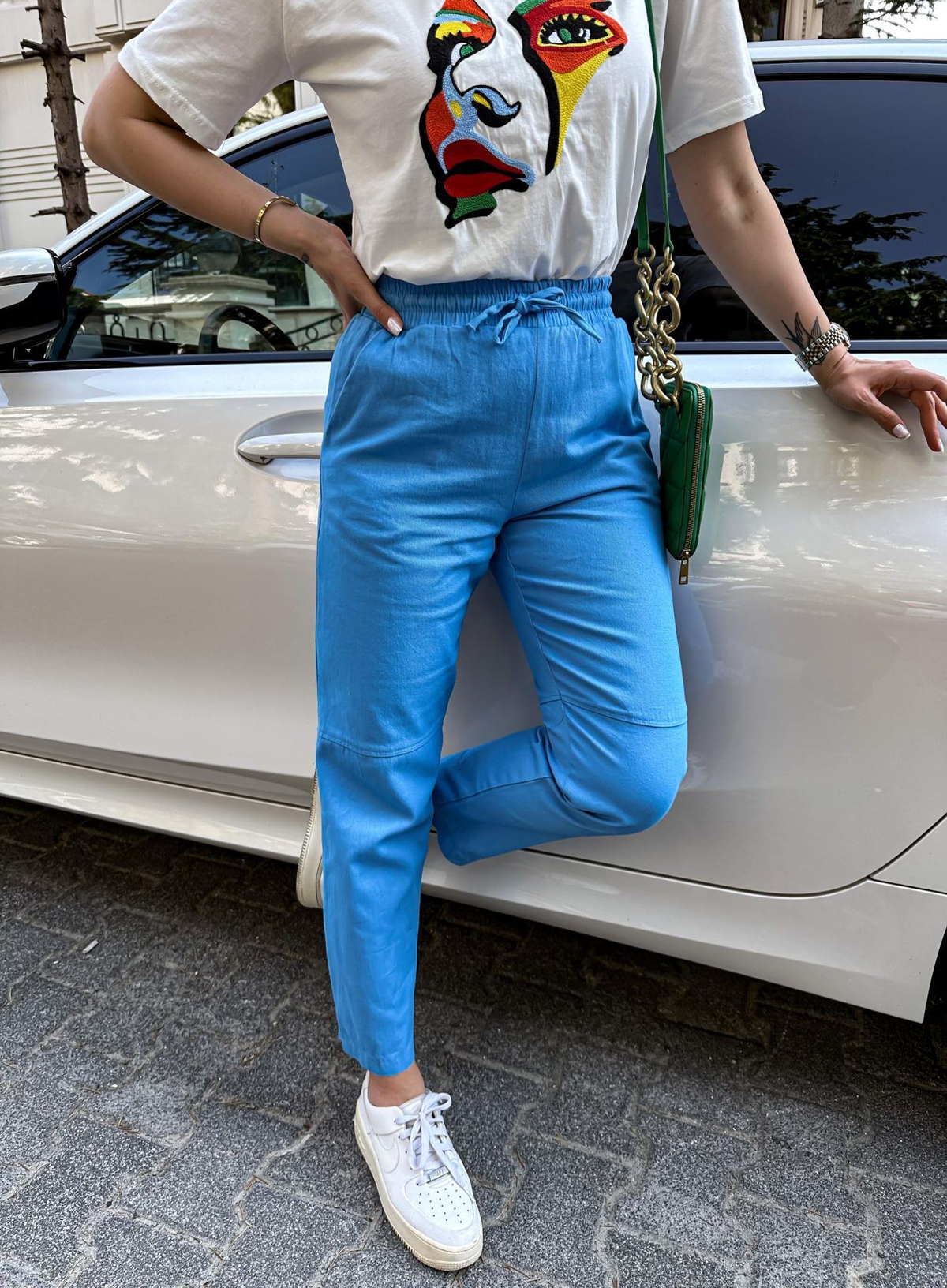 Mavi Gabardin Çımalı Pantolon