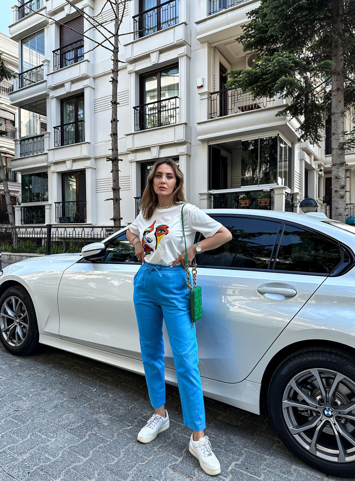 Mavi Gabardin Çımalı Pantolon