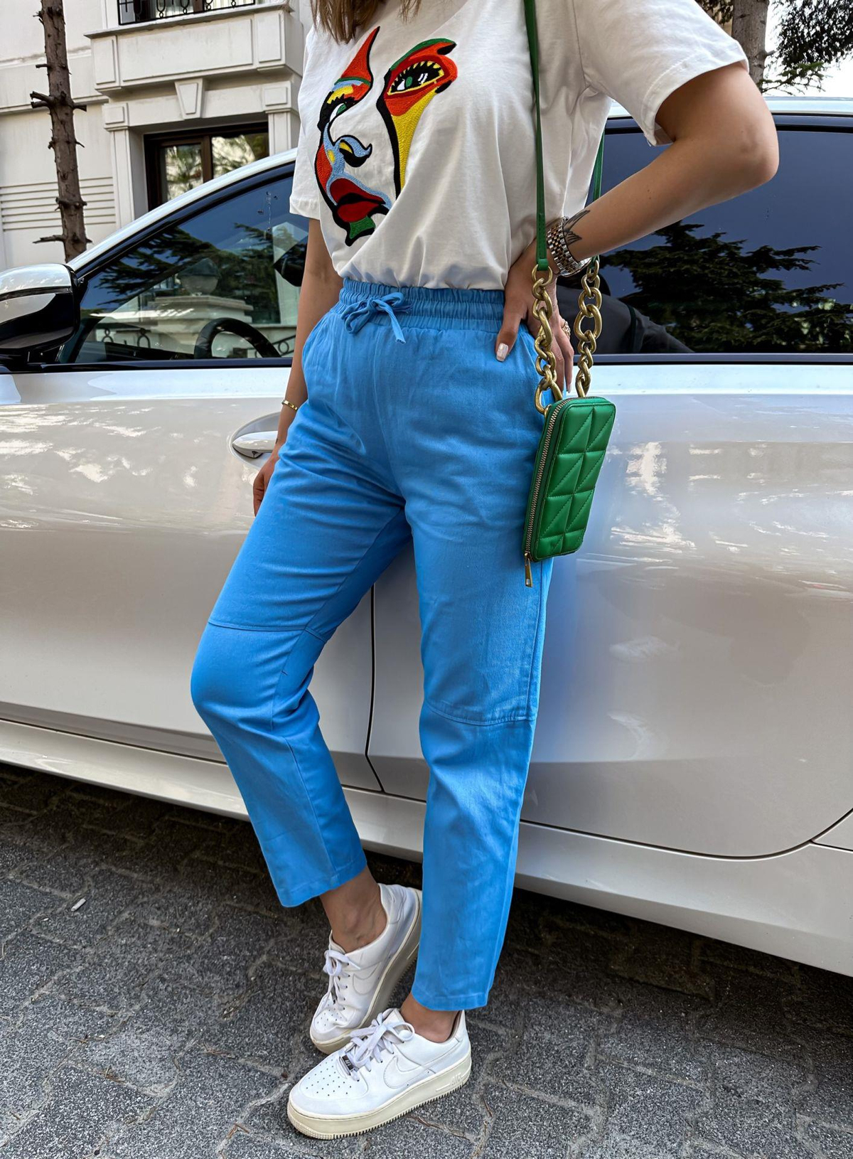 Mavi Gabardin Çımalı Pantolon