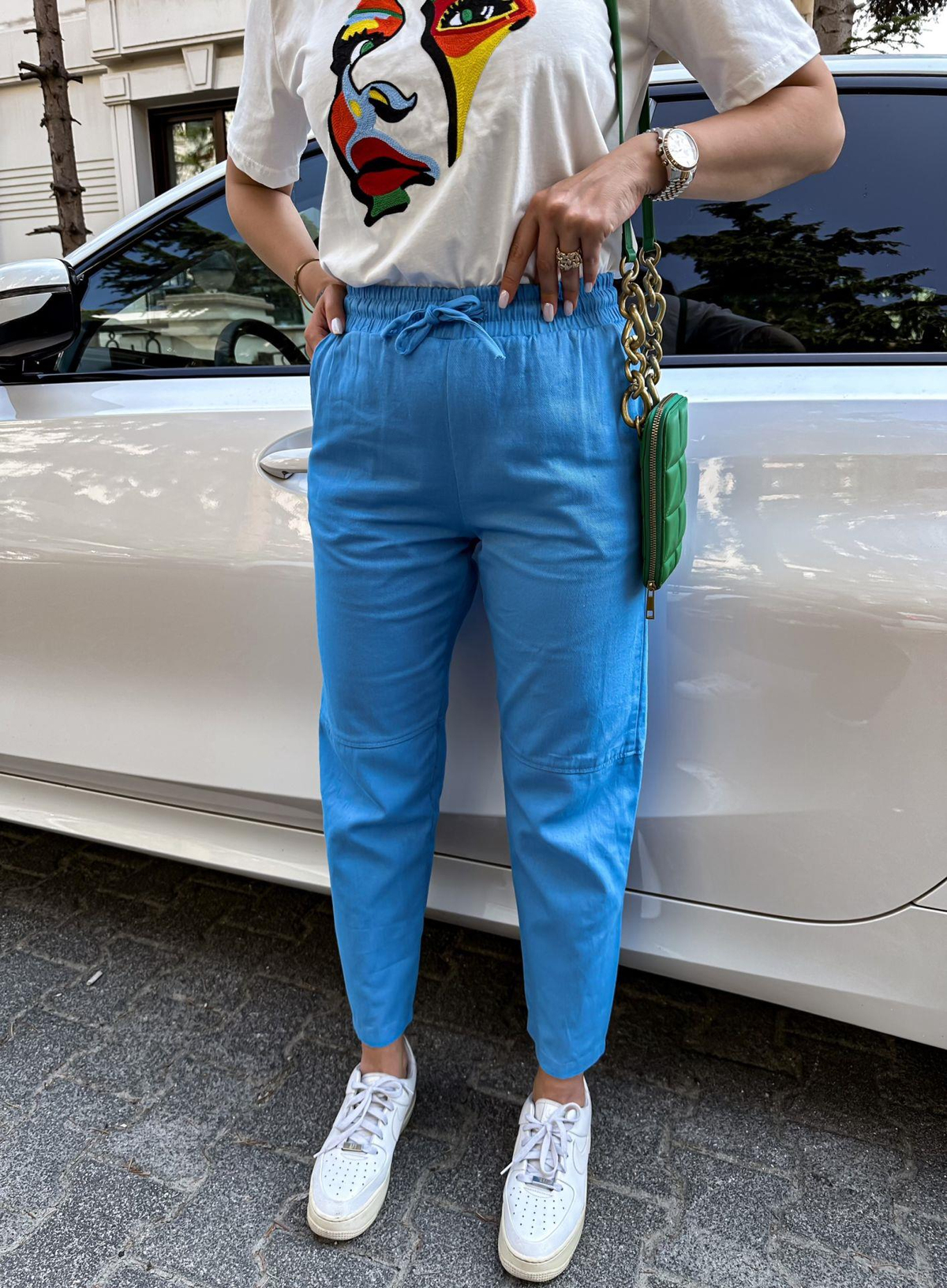 Mavi Gabardin Çımalı Pantolon