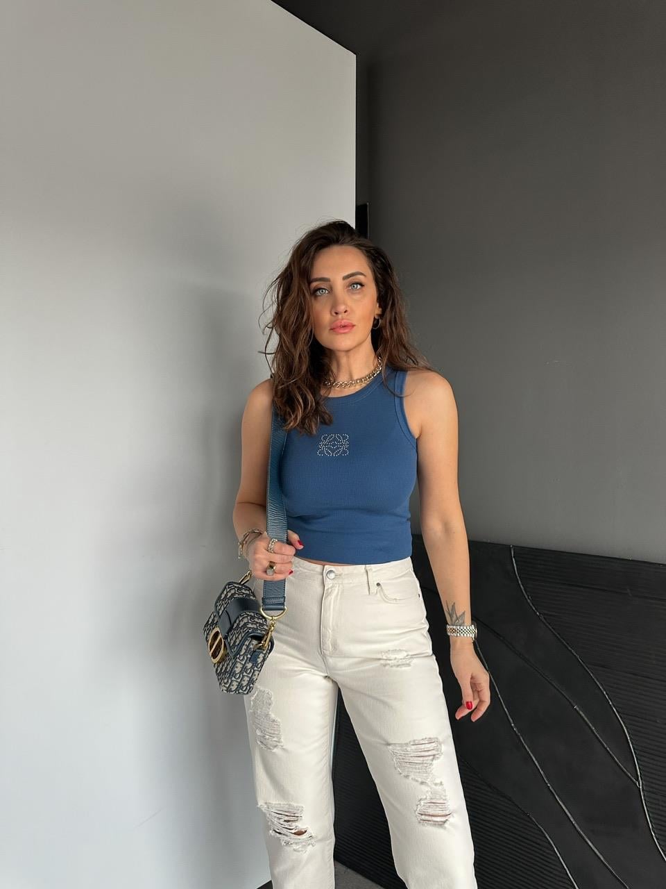 Mavi Taş İşlemeli Atlet