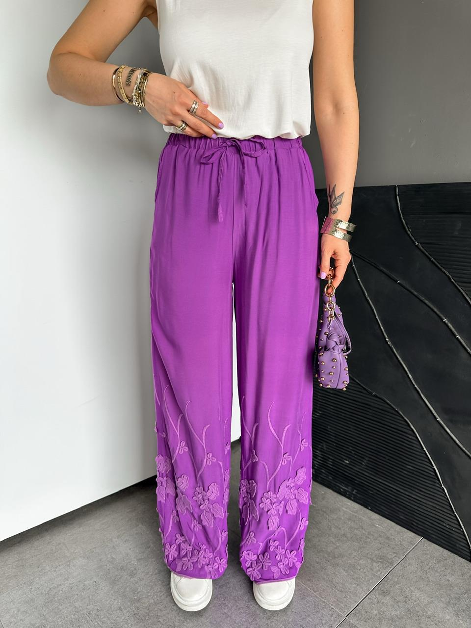 Mor Güpürlü Vual Pantolon