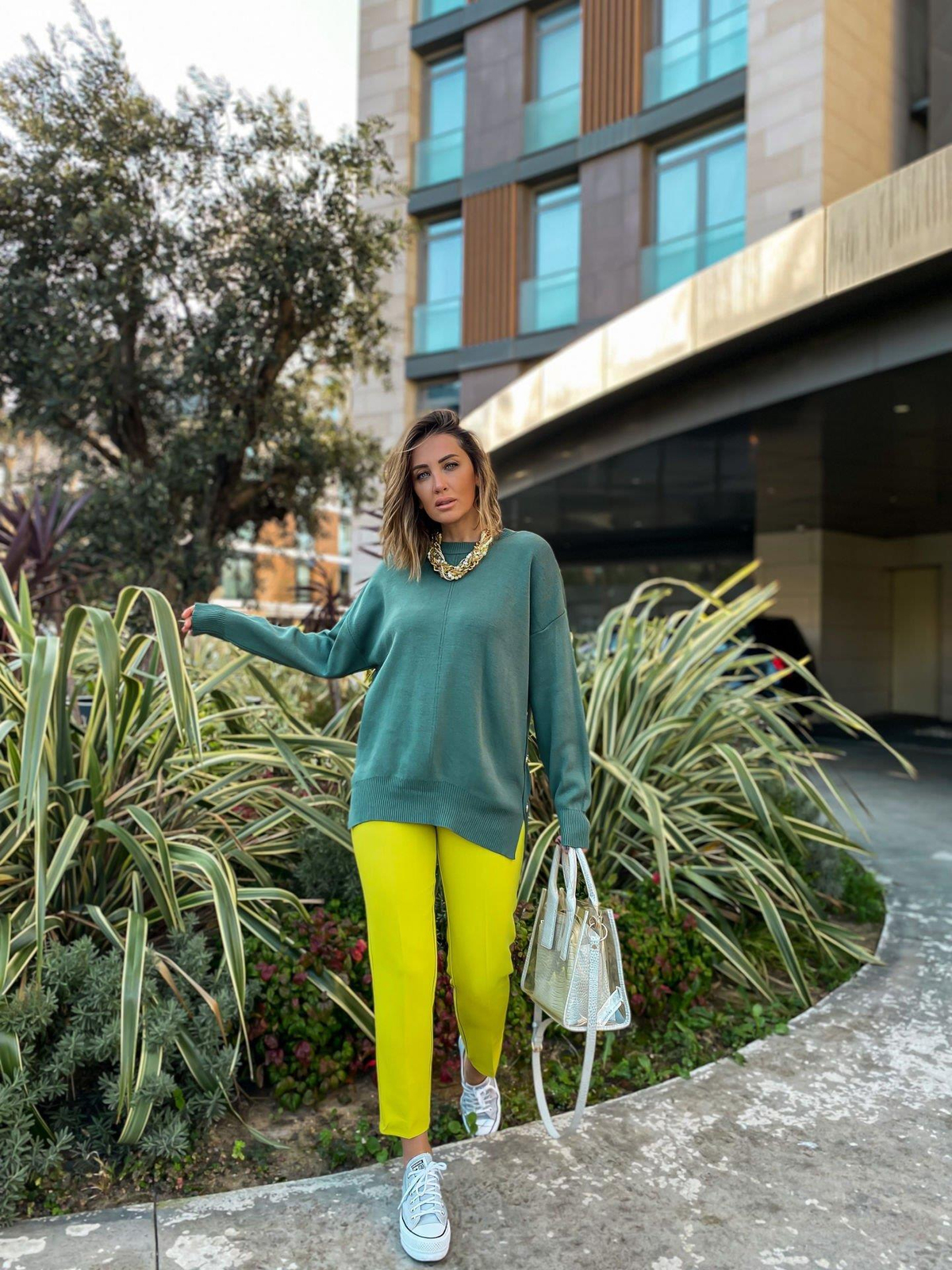 Neon Yeşil Filetolu Pantolon
