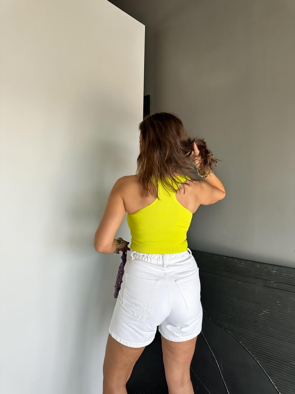 Neon Yeşil Triko Halter Crop