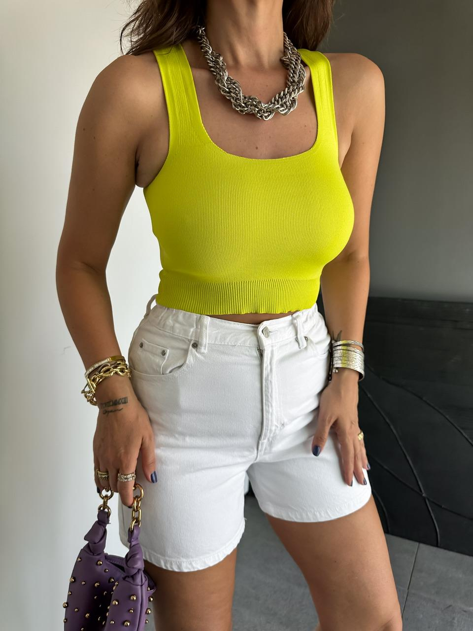 Neon Yeşil Triko Halter Crop