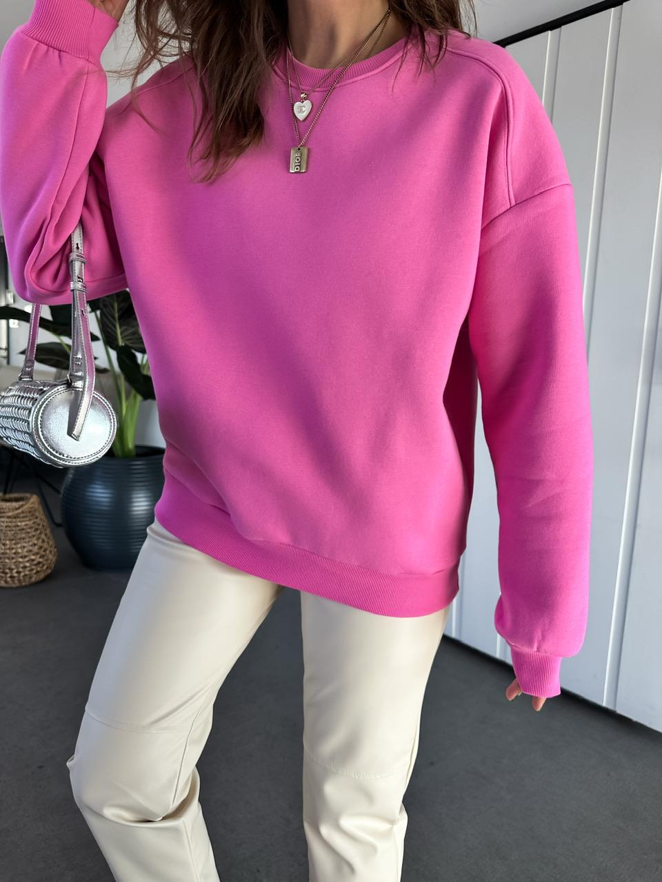Pembe Bisiklet Yaka Cotton Sweatshirt