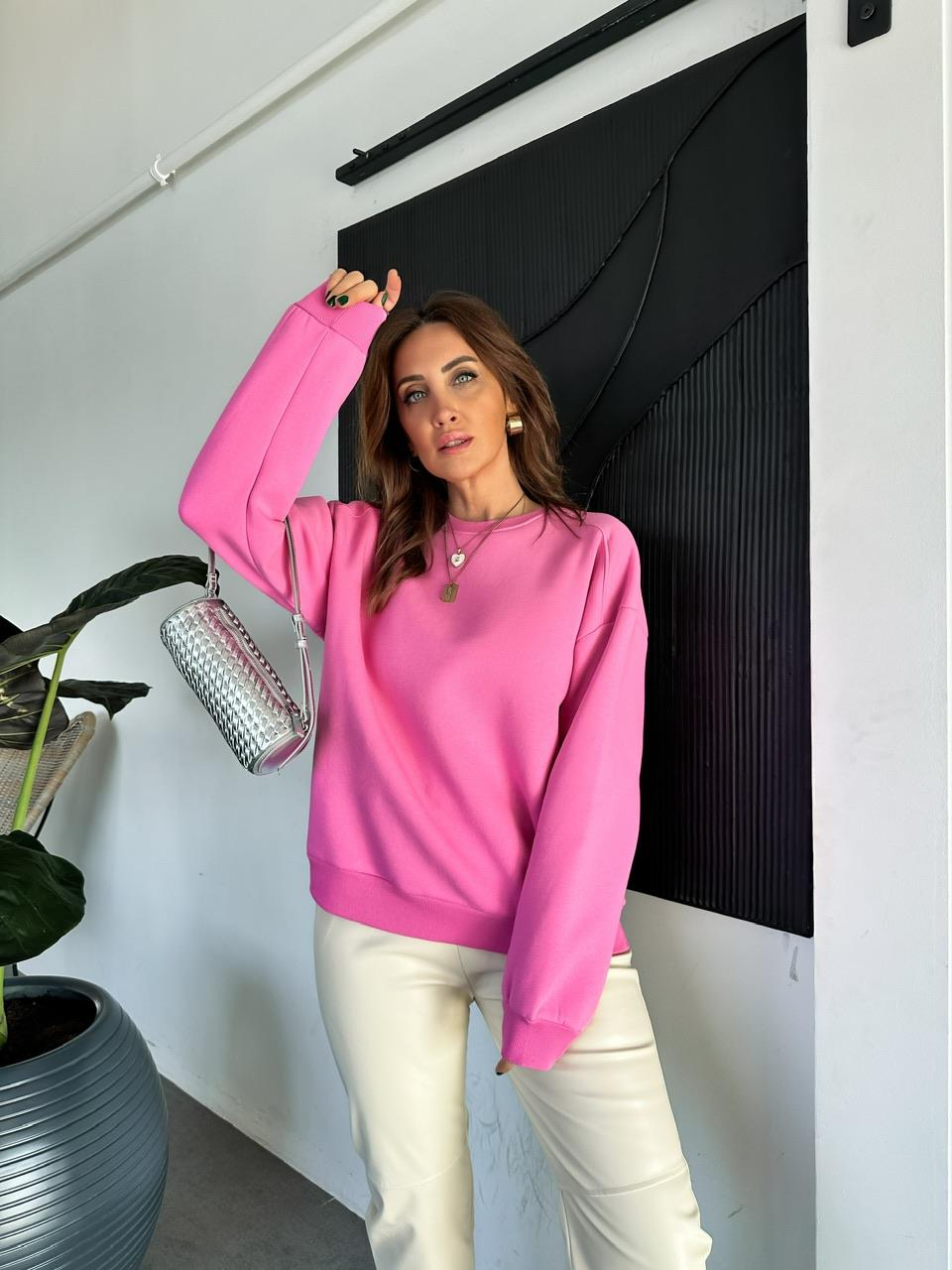 Pembe Bisiklet Yaka Cotton Sweatshirt