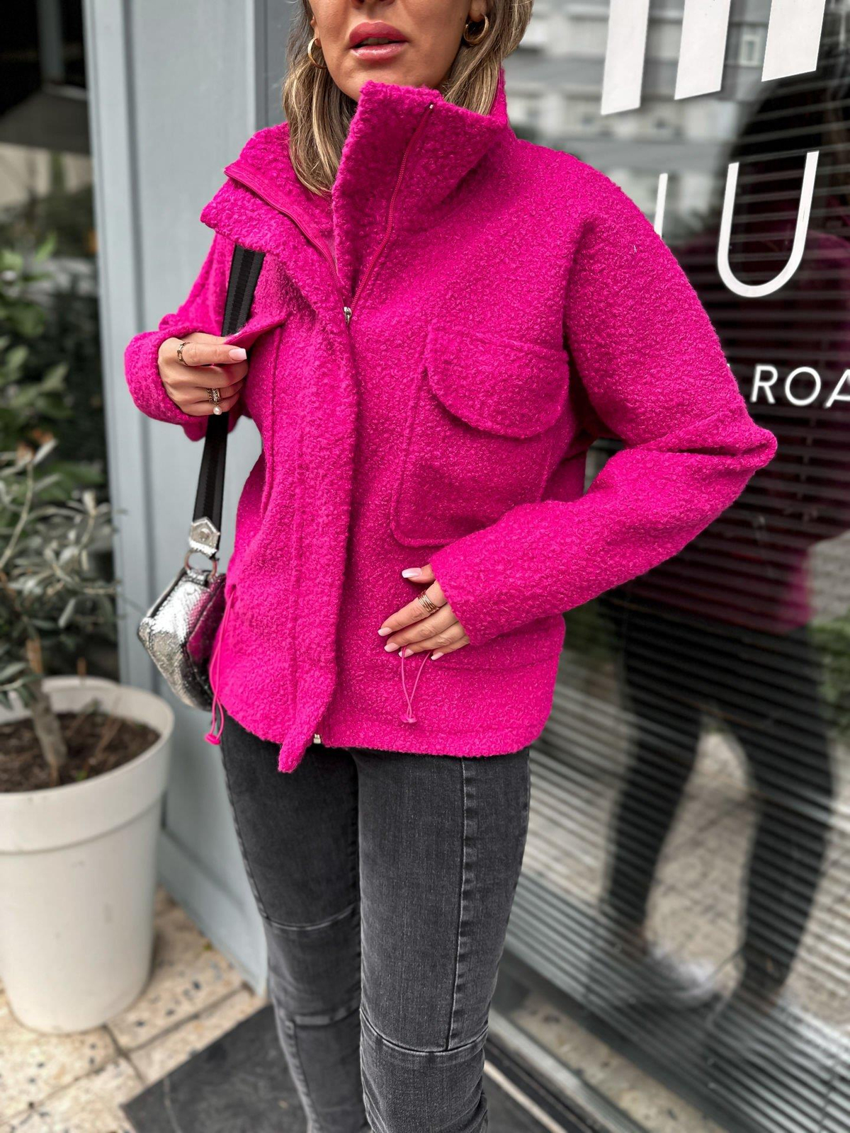 Pembe Büzgülü Buklet Mont