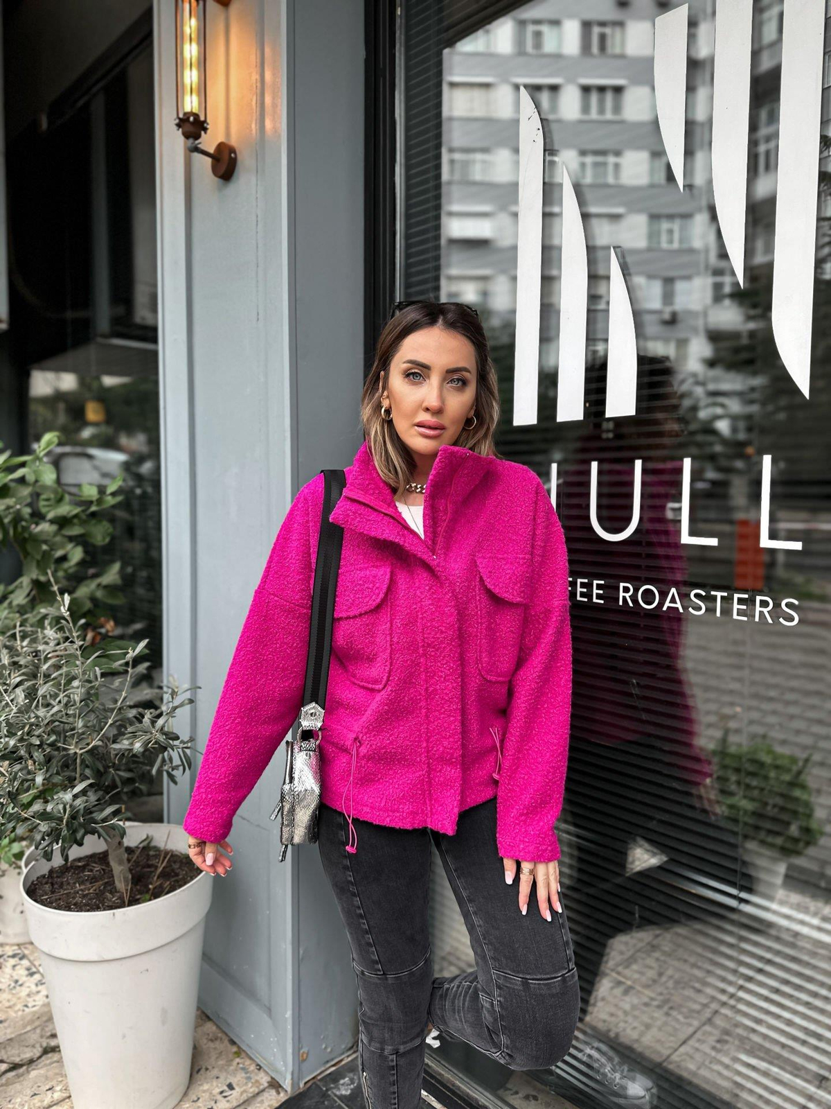 Pembe Büzgülü Buklet Mont
