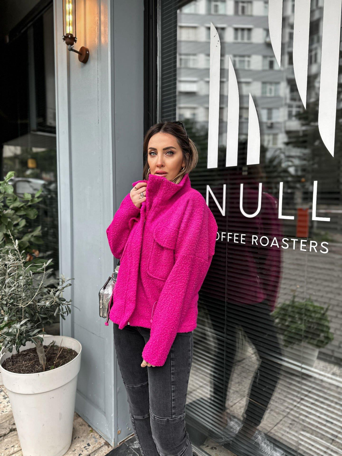 Pembe Büzgülü Buklet Mont
