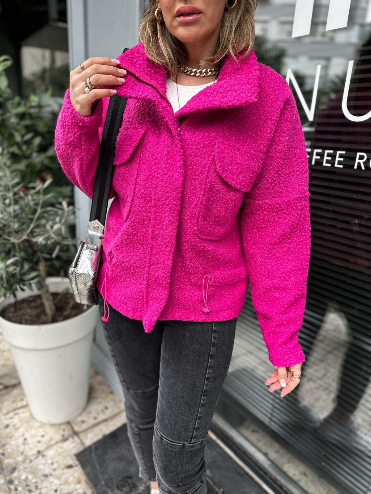 Pembe Büzgülü Buklet Mont