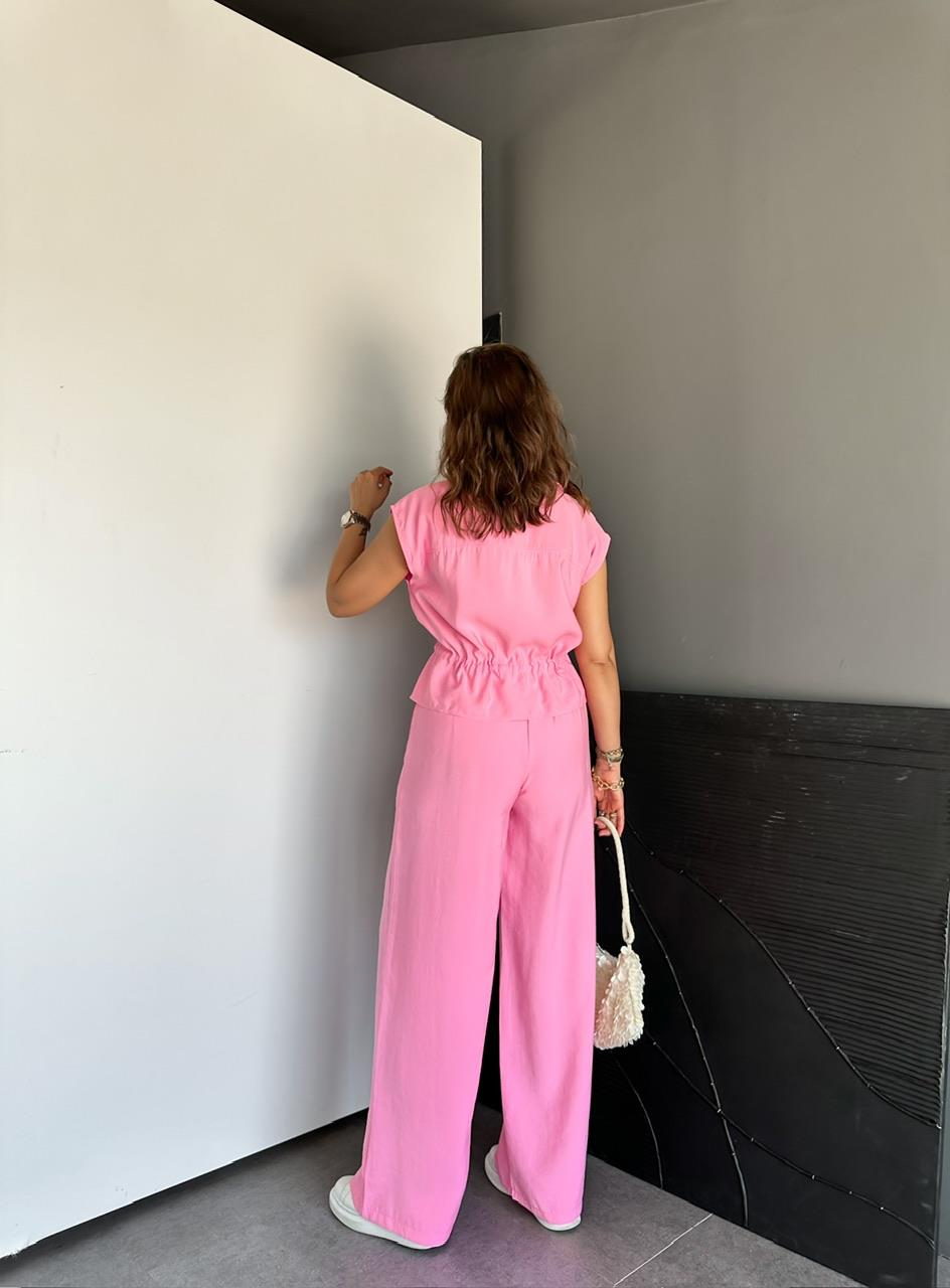 Pembe Büzülebilir Yelekli Takım