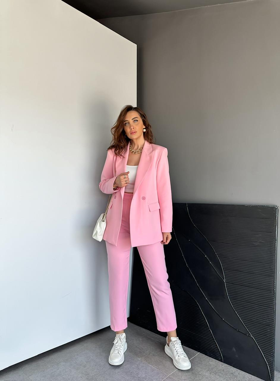 Pembe Ceket Pantolon Klasik Takım