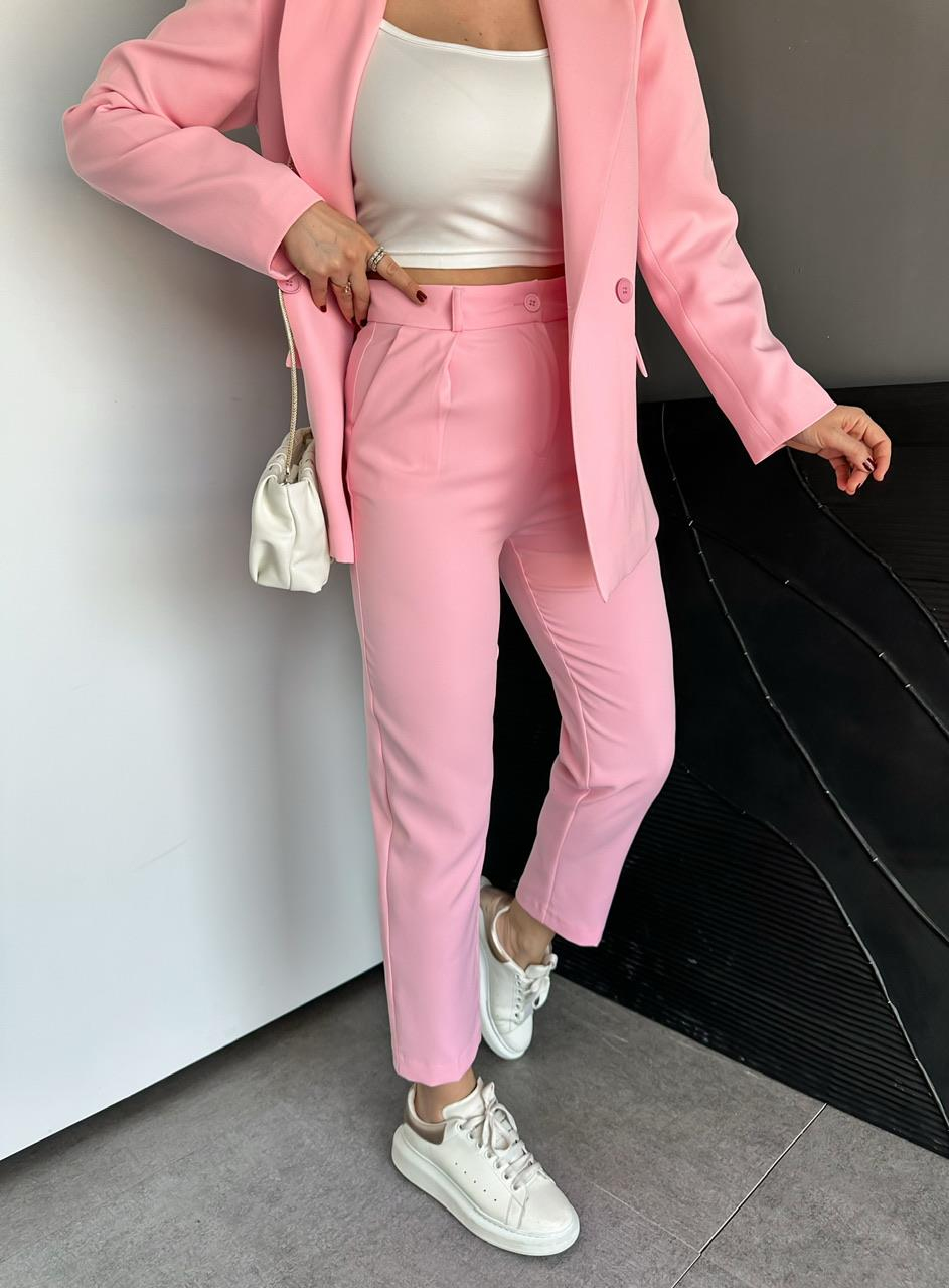 Pembe Ceket Pantolon Klasik Takım