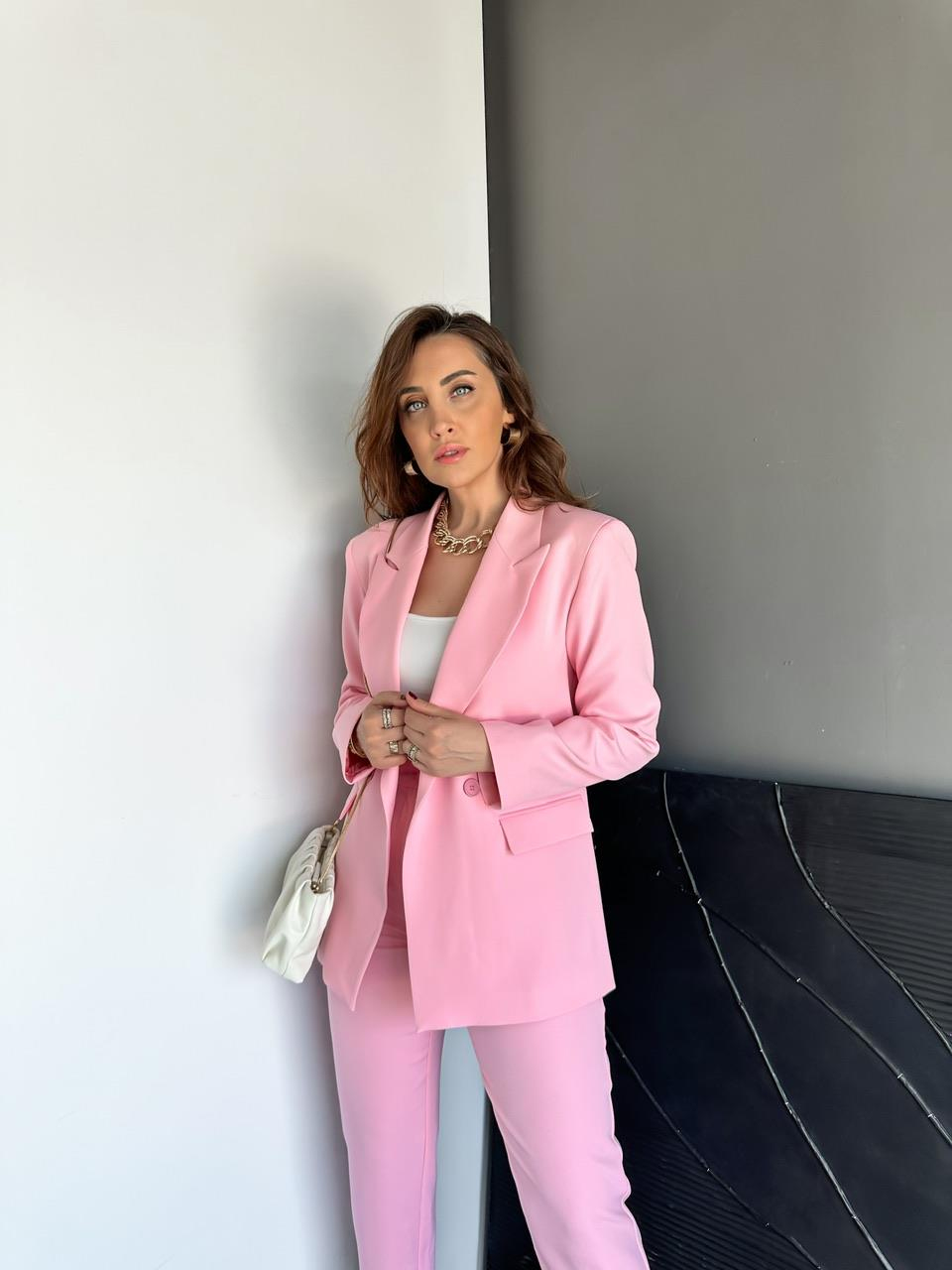 Pembe Ceket Pantolon Klasik Takım