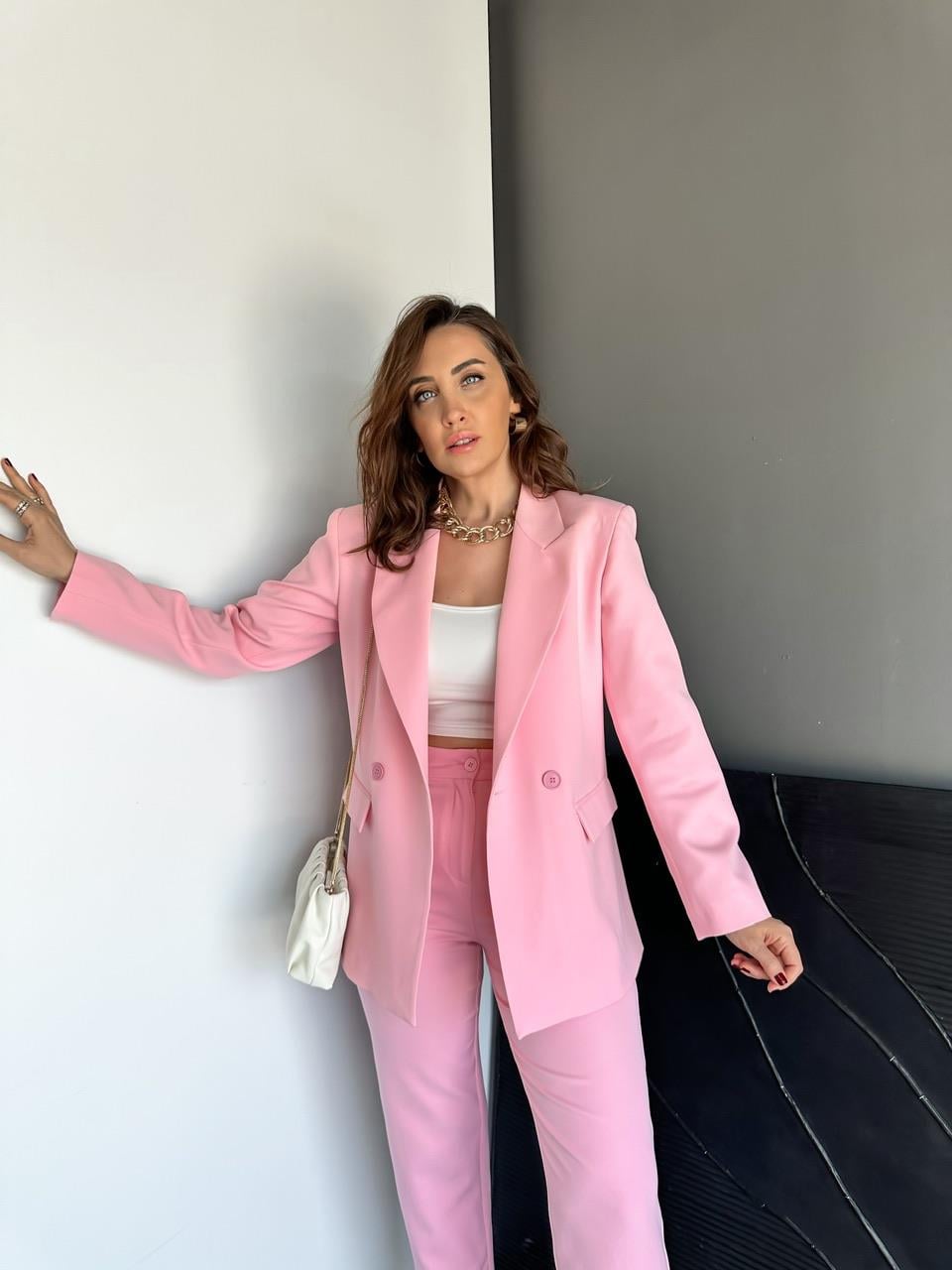 Pembe Ceket Pantolon Klasik Takım