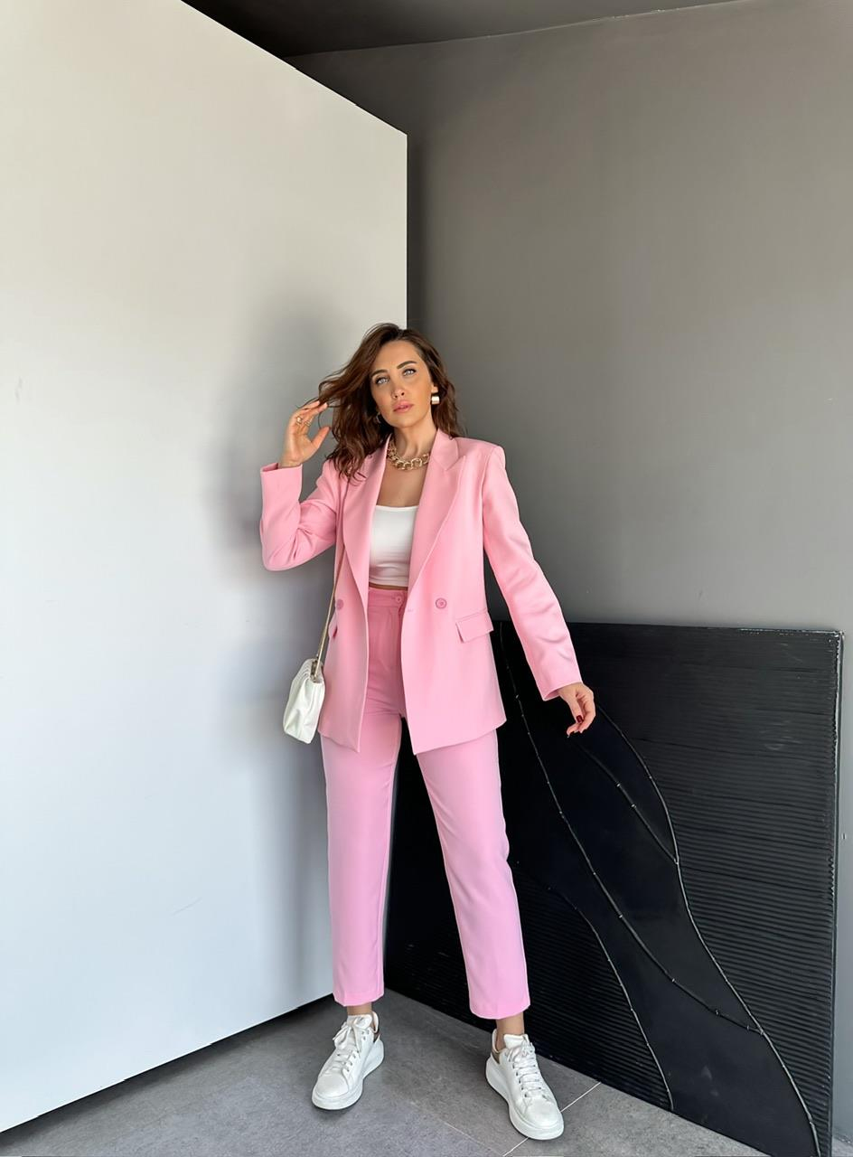 Pembe Ceket Pantolon Klasik Takım