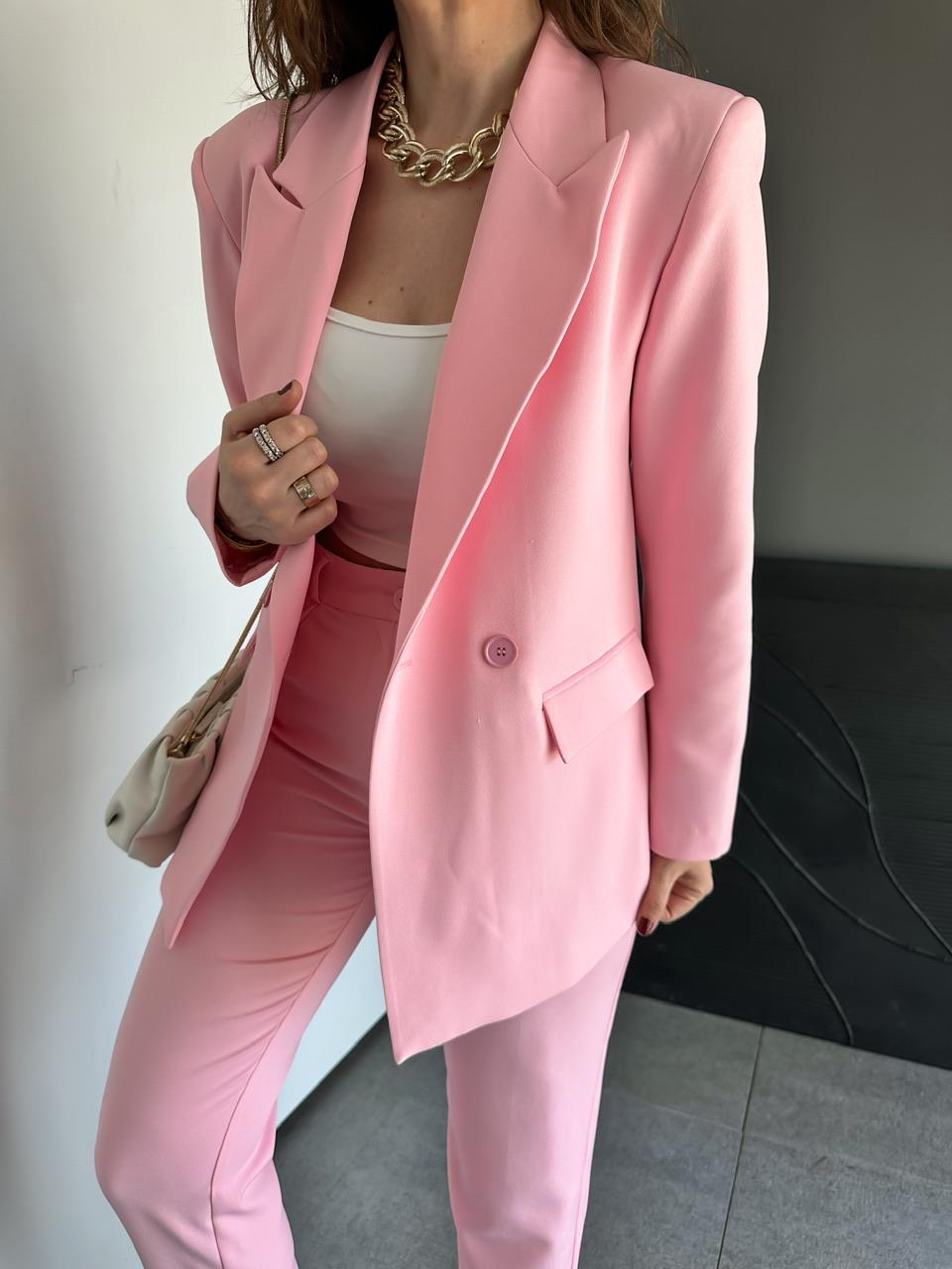 Pembe Ceket Pantolon Klasik Takım