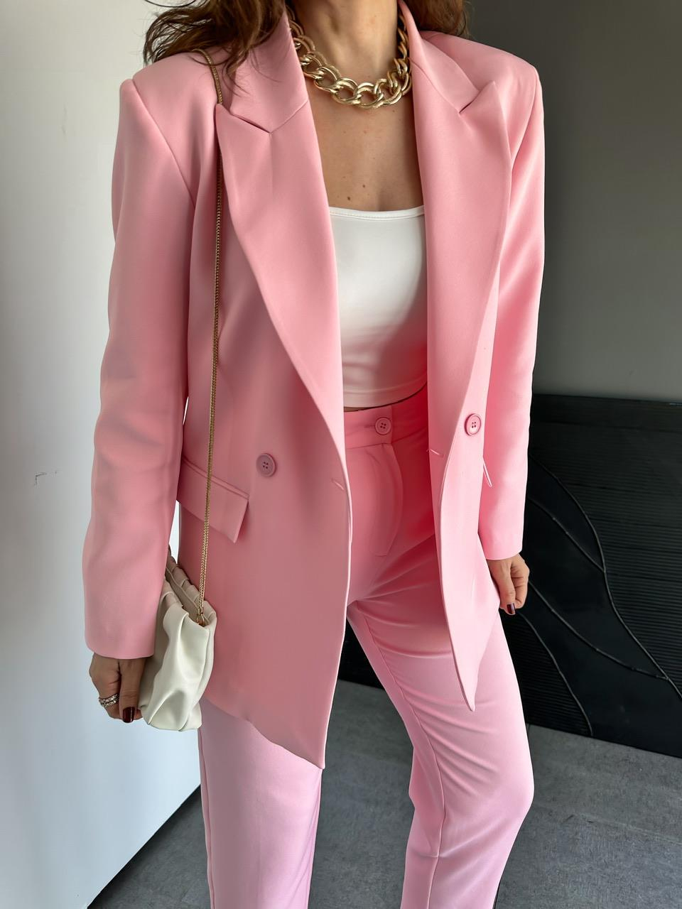 Pembe Ceket Pantolon Klasik Takım