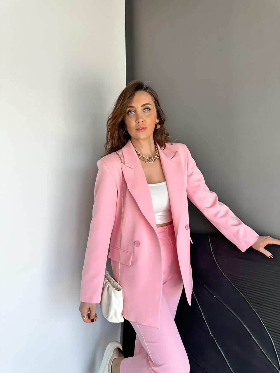 Pembe Ceket Pantolon Klasik Takım