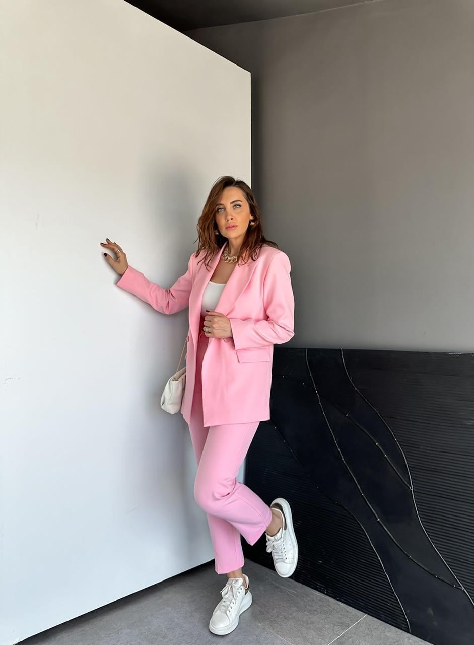 Pembe Ceket Pantolon Klasik Takım