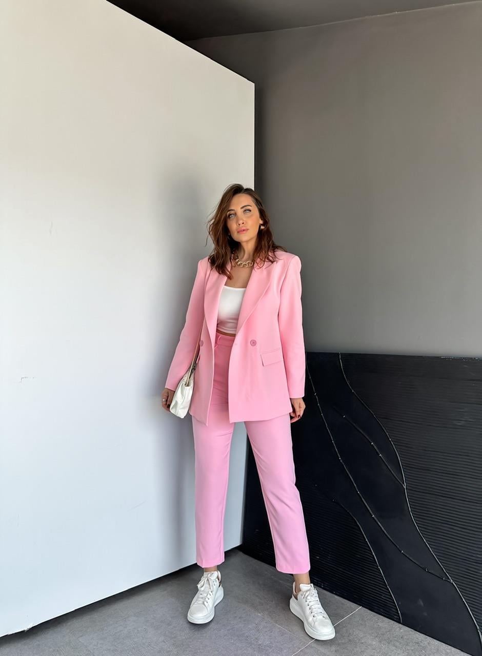 Pembe Ceket Pantolon Klasik Takım