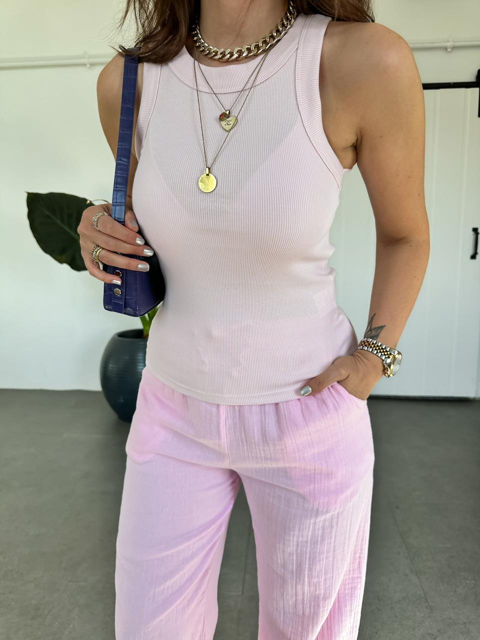Pembe Halter Yaka Fitilli Atlet 