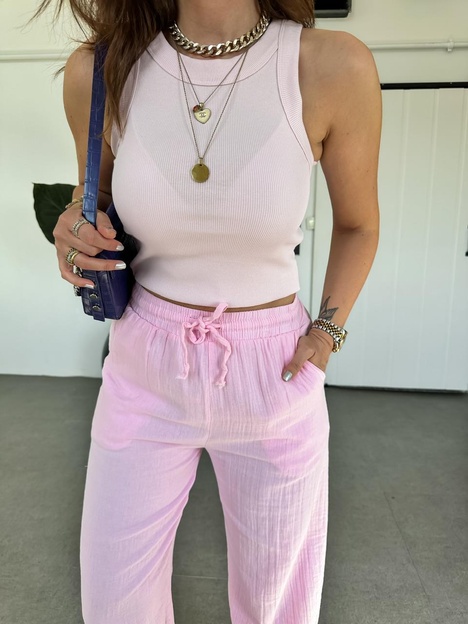 Pembe Halter Yaka Fitilli Atlet 
