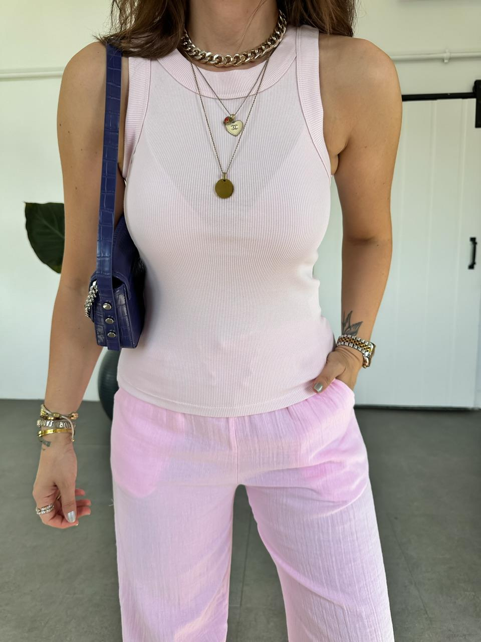 Pembe Halter Yaka Fitilli Atlet 