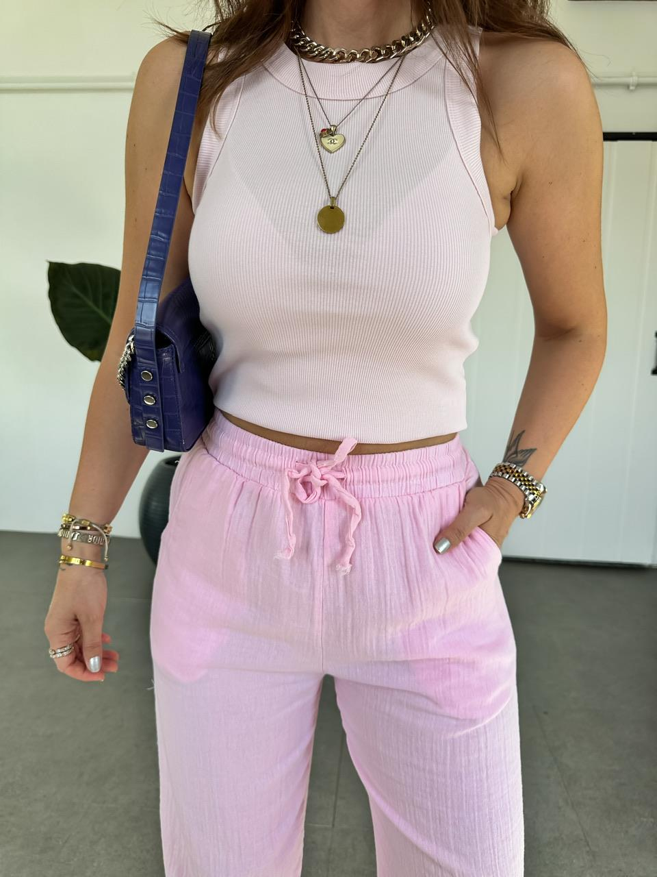 Pembe Halter Yaka Fitilli Atlet 