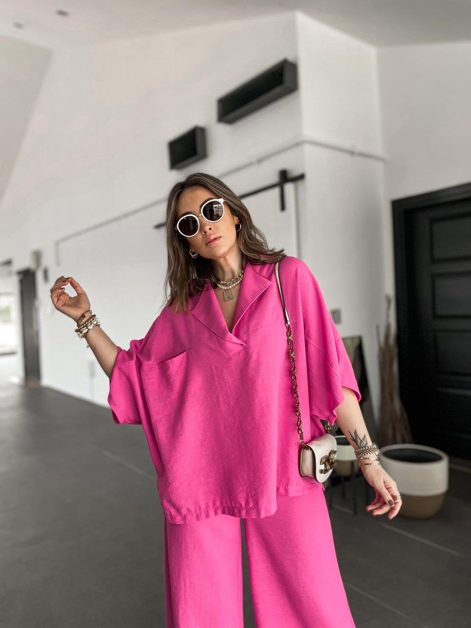 Pembe Keten Paçası Yırtmaçlı Takım